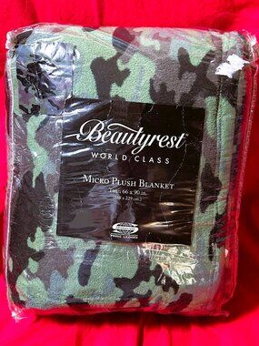 New~Twin Micro Plush Blanket~Beautyrest fleece green camo camouflage bedspread